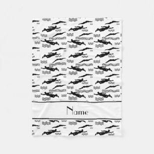 Personalized name white swimming pattern fleece blanket