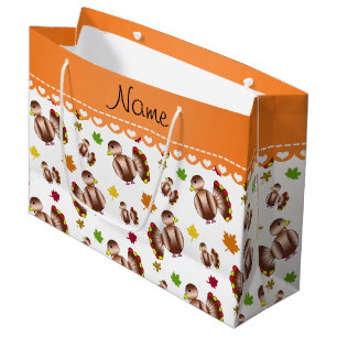 Personalized name white turkey's leaves large gift bag