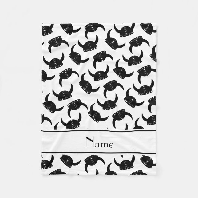 Personalized name white viking hat pattern fleece blanket (Front)
