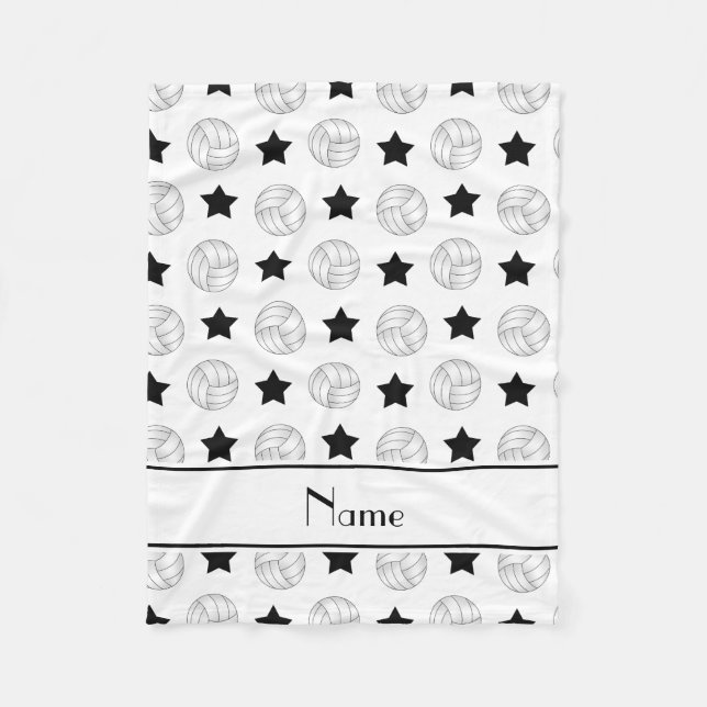Personalized name white volleyball black stars fleece blanket (Front)