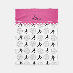 Personalized name white volleyballs silhouettes fleece blanket