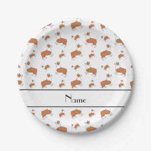 Personalized name white Welsh corgi pembroke dogs Paper Plates
