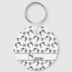 Personalized name white wrestlers keychain