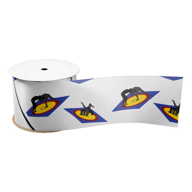 Personalized name white wrestlers on mat satin ribbon (Spool)