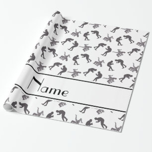 Personalized name white wrestlers wrapping paper