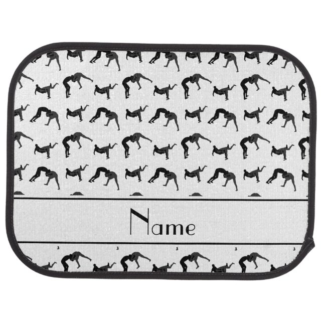 Personalized name white wrestling silhouettes car mat (Rear)