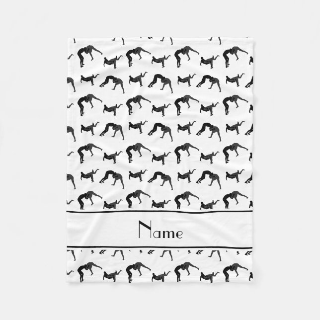 Personalized name white wrestling silhouettes fleece blanket (Front)