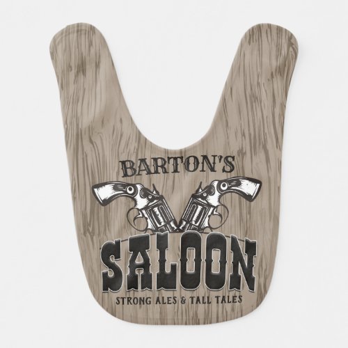 Personalized NAME Wild West Gun Revolver Saloon Baby Bib