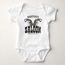 Personalized NAME Wild West Gun Revolver Saloon Baby Bodysuit