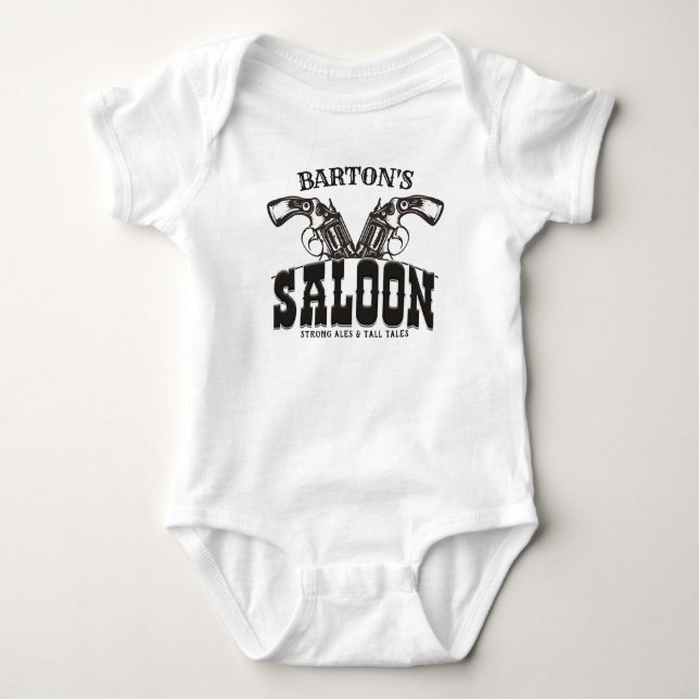 Personalized NAME Wild West Gun Revolver Saloon Baby Bodysuit (Front)