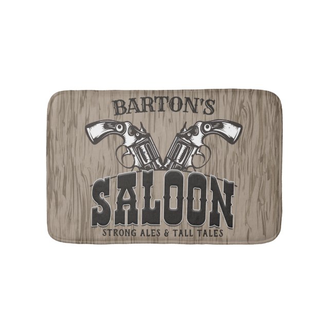Personalized NAME Wild West Gun Revolver Saloon Bath Mat (Front)