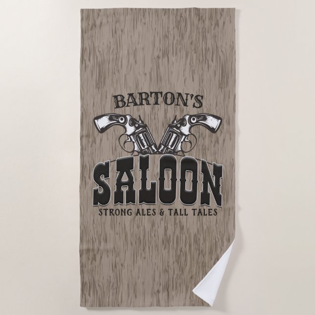 Personalized NAME Wild West Gun Revolver Saloon Beach Towel (Front)