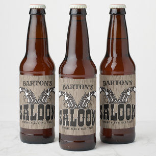 Personalized NAME Wild West Gun Revolver Saloon Beer Bottle Label