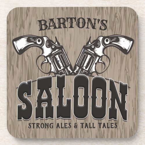 Personalized NAME Wild West Gun Revolver Saloon Beverage Coaster
