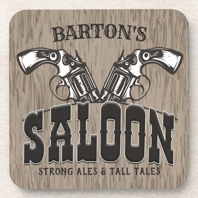 Personalized NAME Wild West Gun Revolver Saloon Beverage Coaster (Front)