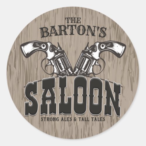 Personalized NAME Wild West Gun Revolver Saloon Classic Round Sticker