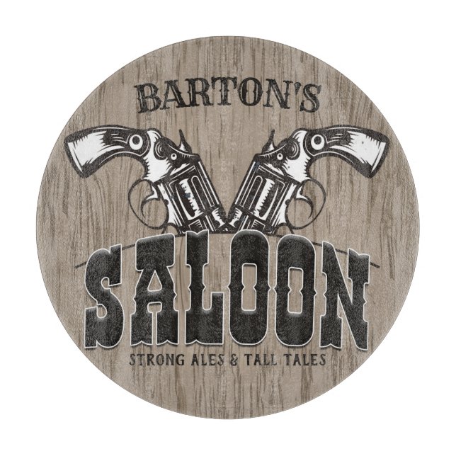 Personalized NAME Wild West Gun Revolver Saloon Cutting Board (Front)