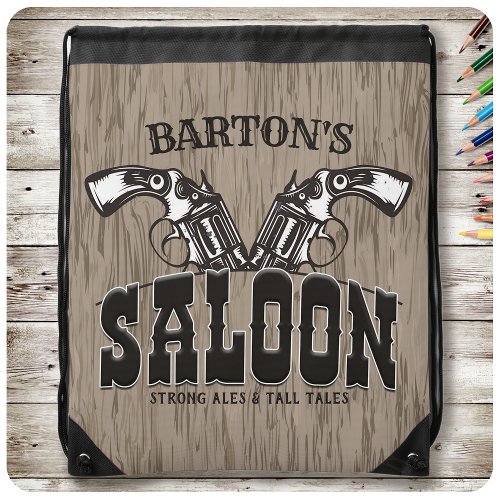 Personalized NAME Wild West Gun Revolver Saloon Drawstring Bag