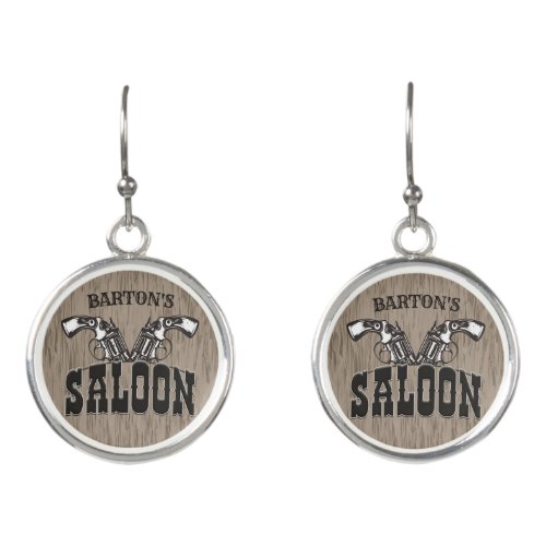 Personalized NAME Wild West Gun Revolver Saloon Earrings