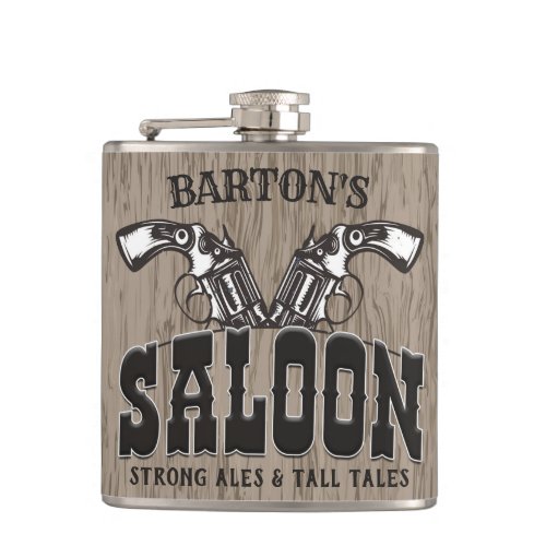 Personalized NAME Wild West Gun Revolver Saloon Flask