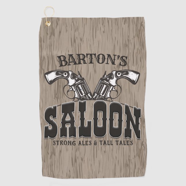 Personalized NAME Wild West Gun Revolver Saloon Golf Towel (Front)