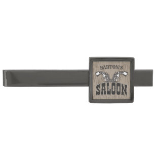 Personalized NAME Wild West Gun Revolver Saloon Gunmetal Finish Tie Bar