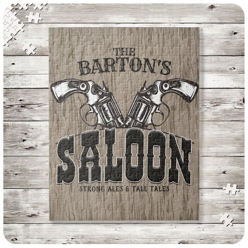 Personalized NAME Wild West Gun Revolver Saloon Jigsaw Puzzle