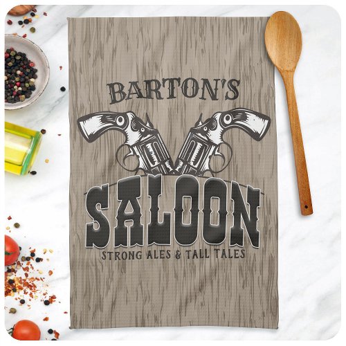 Personalized NAME Wild West Gun Revolver Saloon Kitchen Towel
