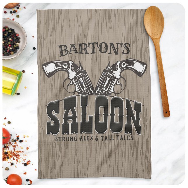 Personalized NAME Wild West Gun Revolver Saloon Kitchen Towel (Creator Uploaded)
