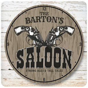 Personalized NAME Wild West Gun Revolver Saloon Large Clock