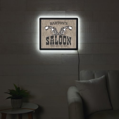 Personalized NAME Wild West Gun Revolver Saloon LED Sign