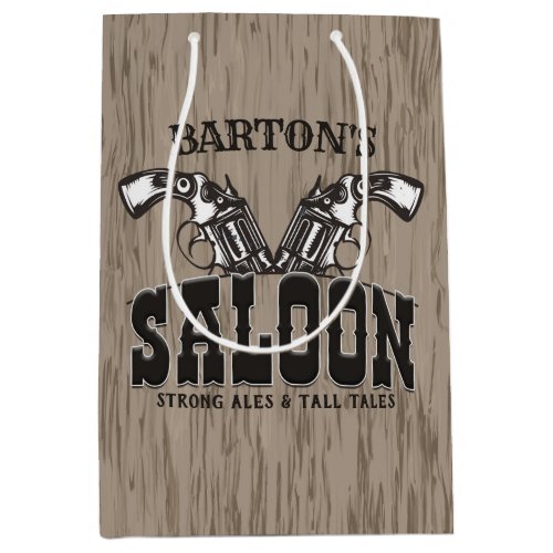 Personalized NAME Wild West Gun Revolver Saloon Medium Gift Bag