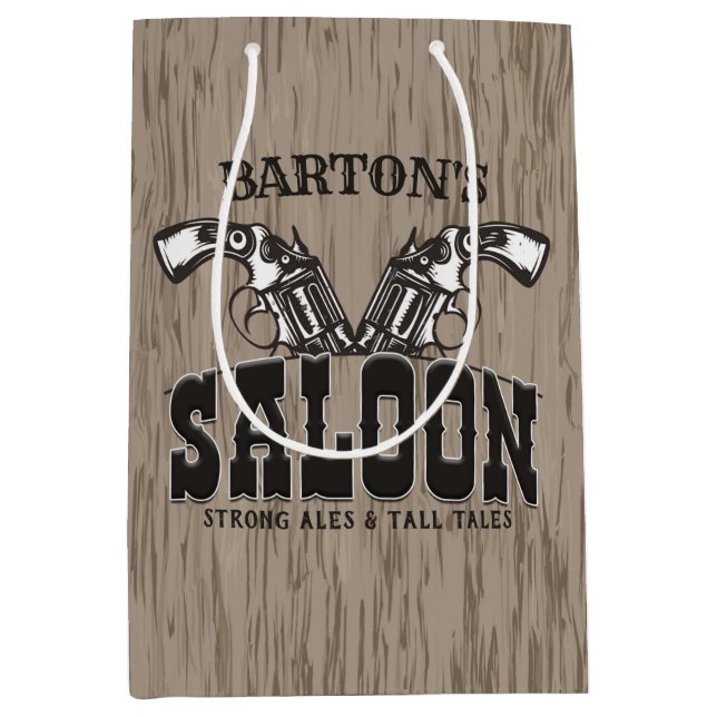 Personalized NAME Wild West Gun Revolver Saloon Medium Gift Bag (Front)