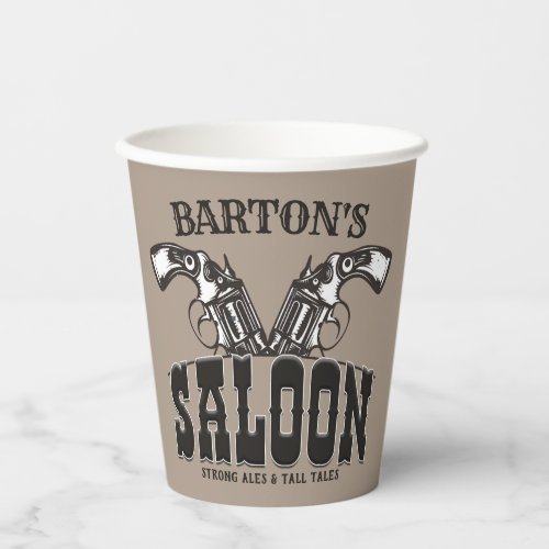 Personalized NAME Wild West Gun Revolver Saloon  Paper Cups