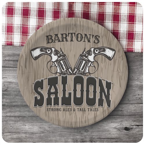 Personalized NAME Wild West Gun Revolver Saloon Paper Plates