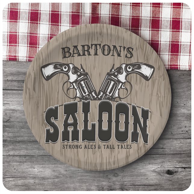 Personalized NAME Wild West Gun Revolver Saloon Paper Plates (Creator Uploaded)