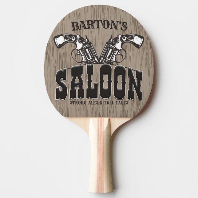 Personalized NAME Wild West Gun Revolver Saloon Ping Pong Paddle (Front)