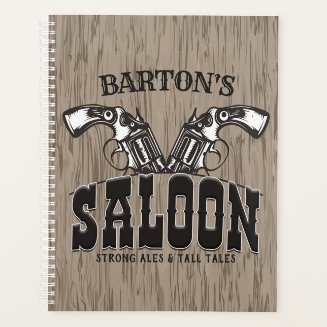 Personalized NAME Wild West Gun Revolver Saloon Planner (Front)