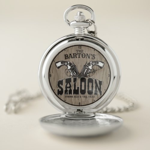 Personalized NAME Wild West Gun Revolver Saloon Pocket Watch