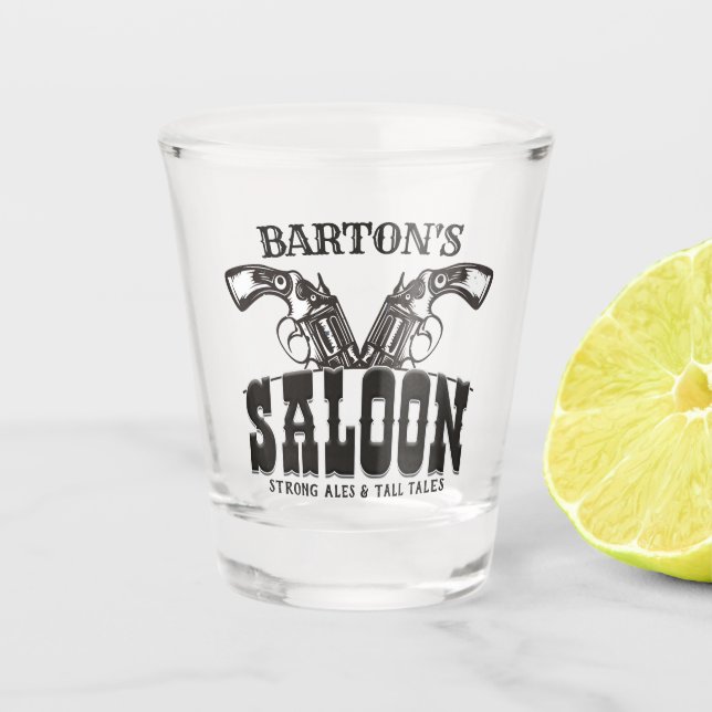 Personalized NAME Wild West Gun Revolver Saloon Shot Glass (Front)