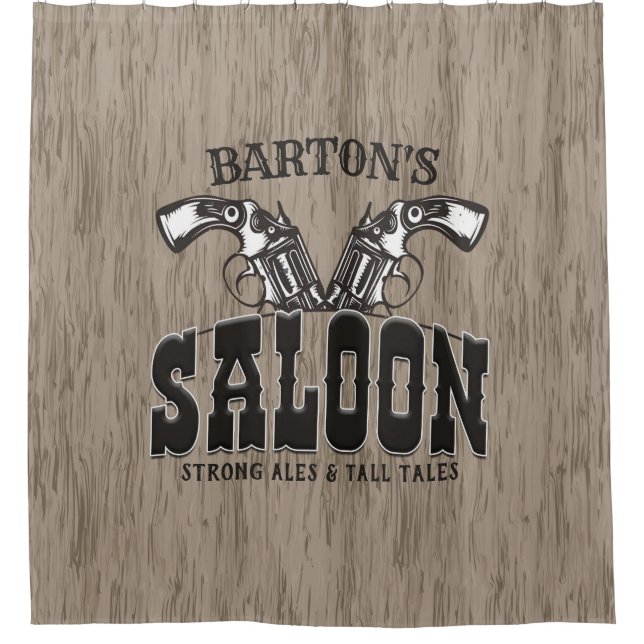 Personalized NAME Wild West Gun Revolver Saloon Shower Curtain (Front)