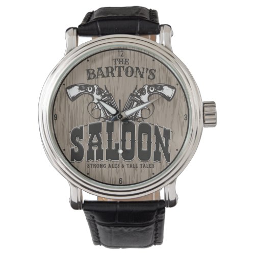 Personalized NAME Wild West Gun Revolver Saloon Watch