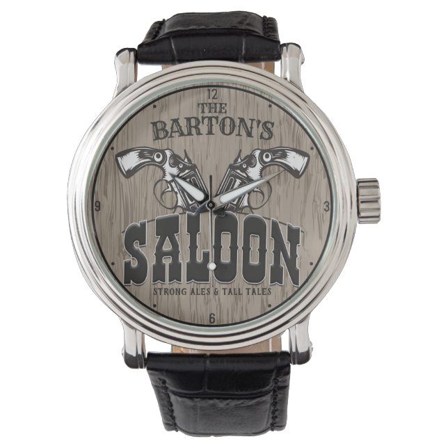 Personalized NAME Wild West Gun Revolver Saloon Watch (Front)