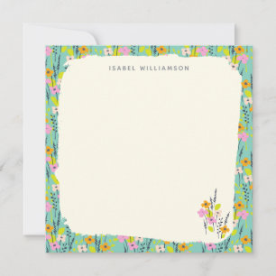 Personalized Name Wildflower Floral Garden Green Note Card