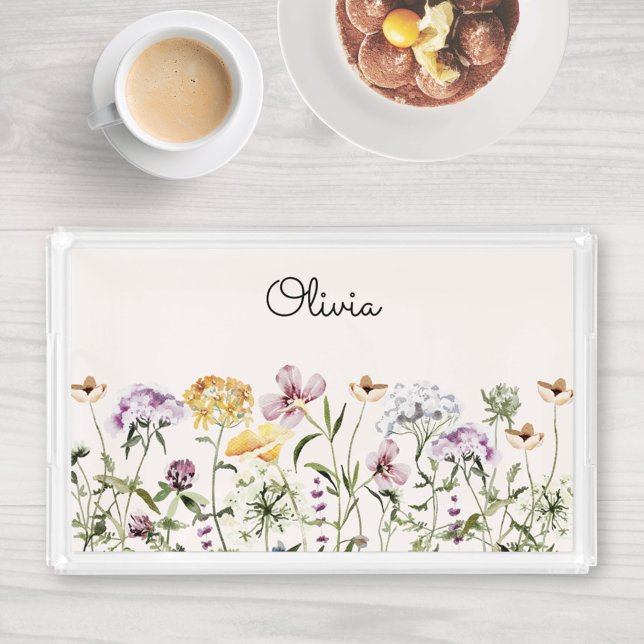 Personalized Name Wildflower Garden Acrylic Tray (In situ)