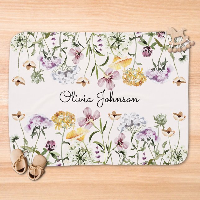 Personalized Name Wildflower Garden Baby Blanket (In situ)
