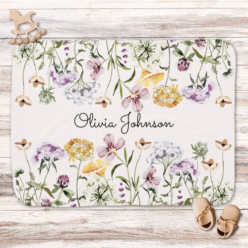 Personalized Name Wildflower Garden Baby Blanket