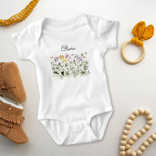Personalized Name Wildflower Garden Baby Bodysuit