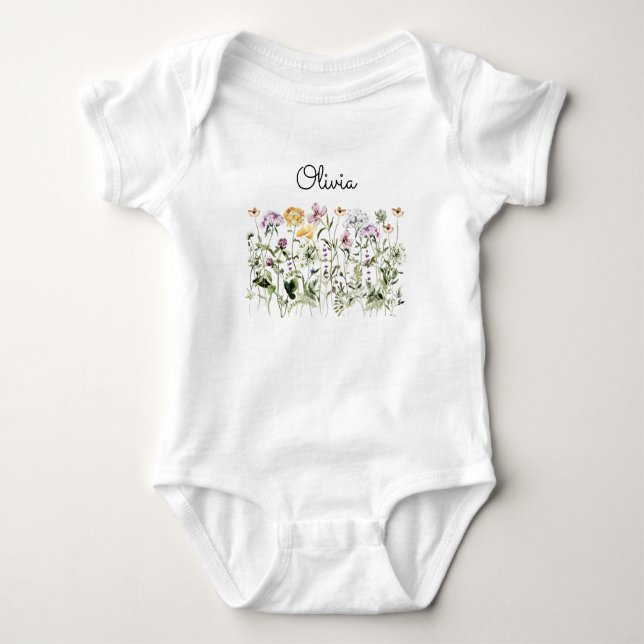 Personalized Name Wildflower Garden Baby Bodysuit (Front)