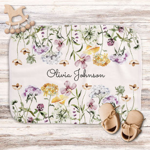 Personalized Name Wildflower Garden Baby Burp Cloth